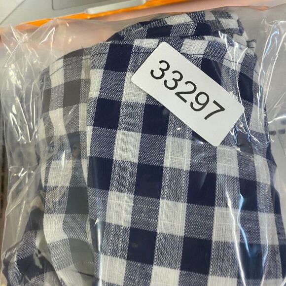 Shop Basic Blouse Women M Medium Blue Plaid Short Sleeve Belted Crew Neck Cotton - Picture 8 of 8